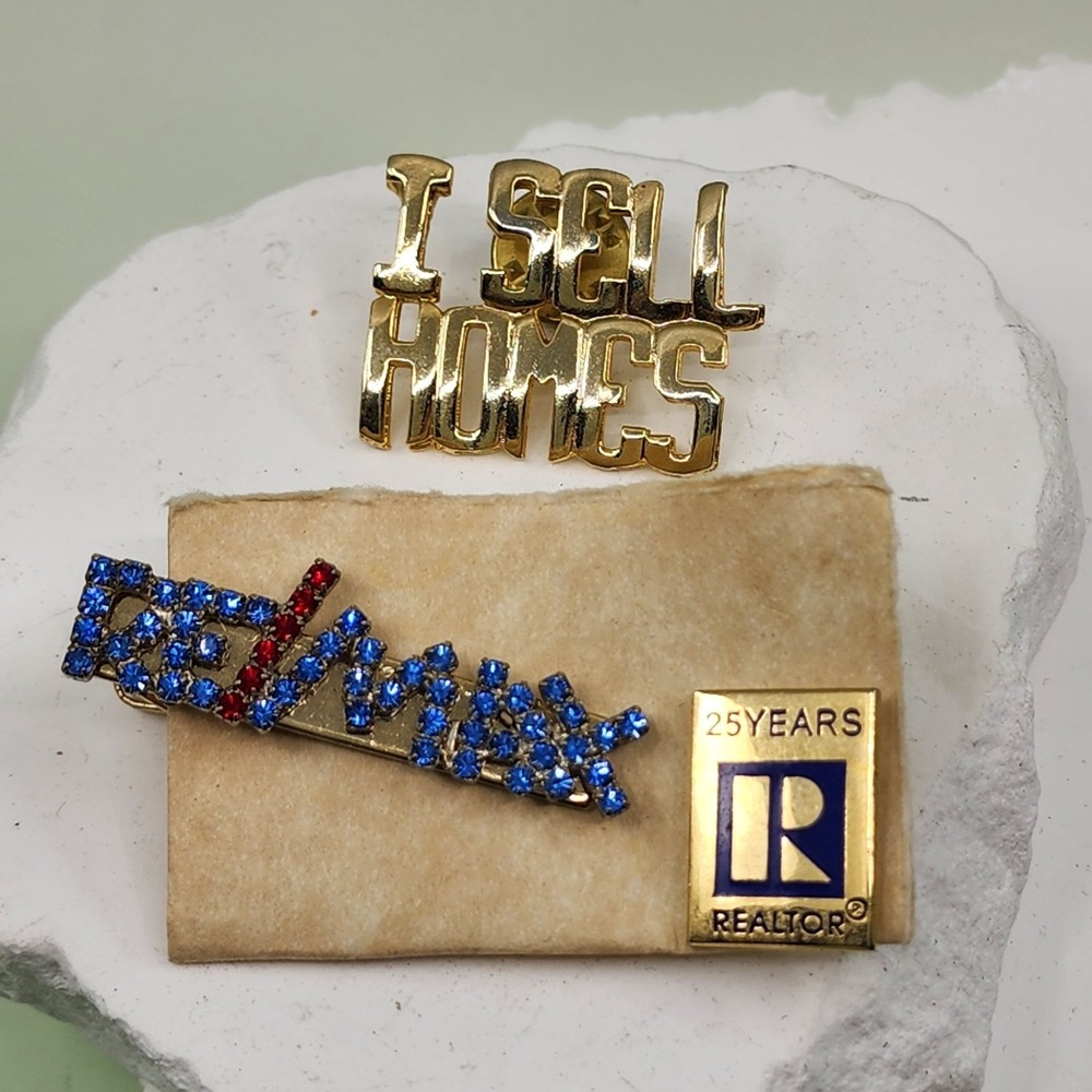 RE/MAX 3 Pc Realtor Pin Set I Sell Homes Rhinestone 25 Years Real Estate Agent